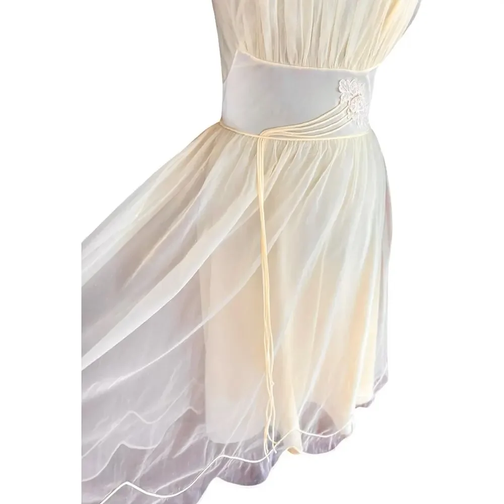 Rare Vintage 1960s Shadowline Butter Yellow Nylon Nightgown Full Skirt XS - Picture 10 of 14